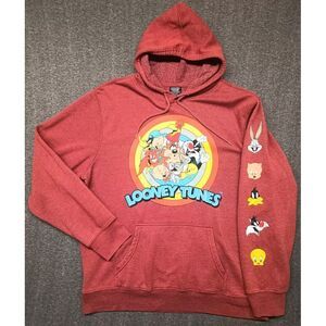 Warner Brothers Looney Tunes Rust Hoodie Sz XL‎ Sleeve Design